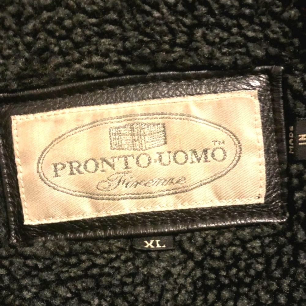 Black Heavy Leather Coat (shearling style) XL